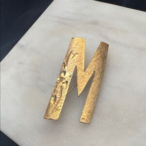 Vintage Mamselle Initial “M” Brooch Matte Gold